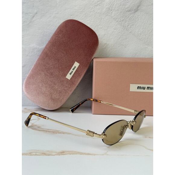 NEW Miu Miu MU A54S Rimless Sunglasses in Gold Yellow $578 main image 4